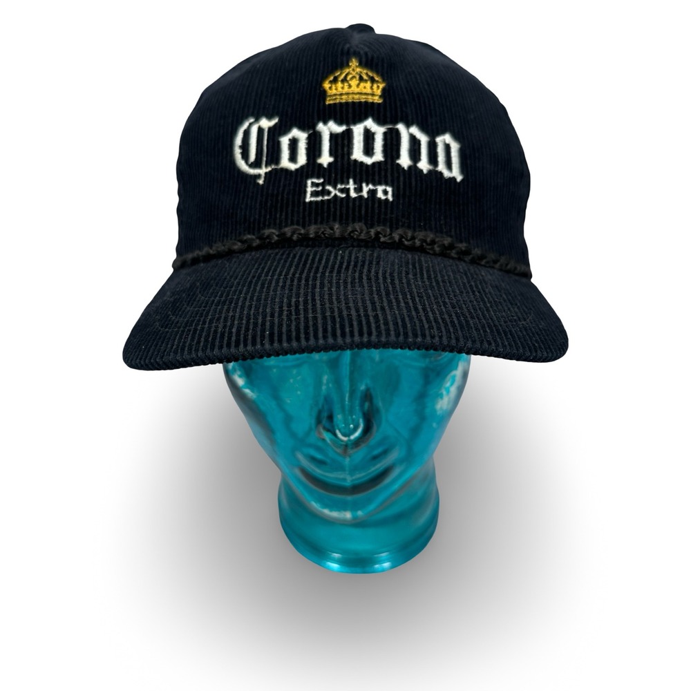 Vintage Corona Extra Navy Blue Corduroy Strapback Hat Beer Promo‎ Rope Cap